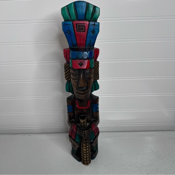 aztec wooden carved wood painted totem - Picture 2 of 13